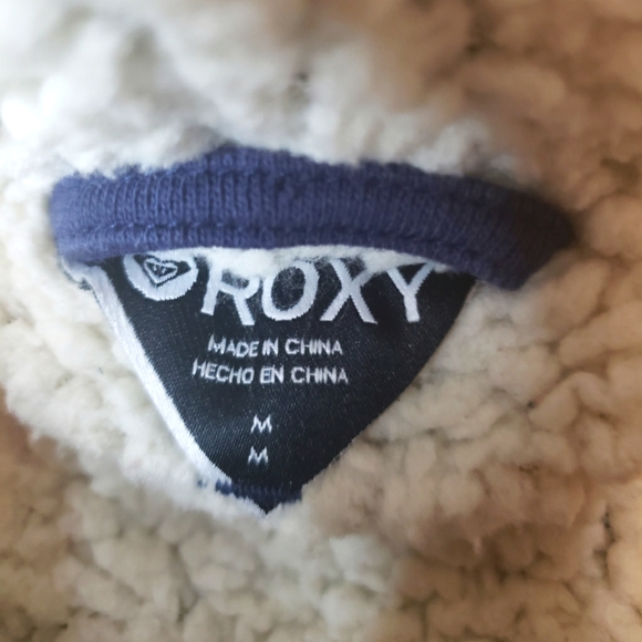 ROXY Blue White Jacket Hoodie Fur Trim Zipper Winter Snap Buttons Size M - Picture 3 of 8